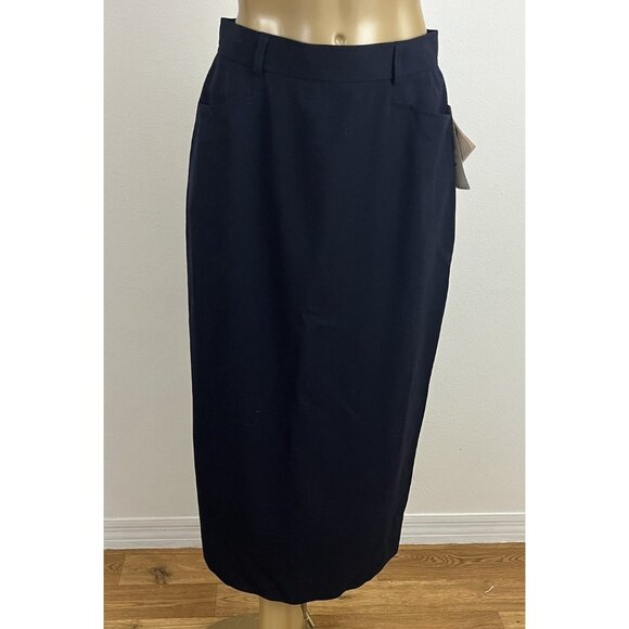 Lauren Ralph Lauren Women's 8P Wool Midi Skirt Navy Blue Corpcore Office Siren - Picture 4 of 9